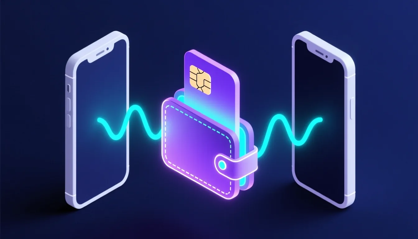 Isometric illustration of a SIM card transforming into a digital payment wallet